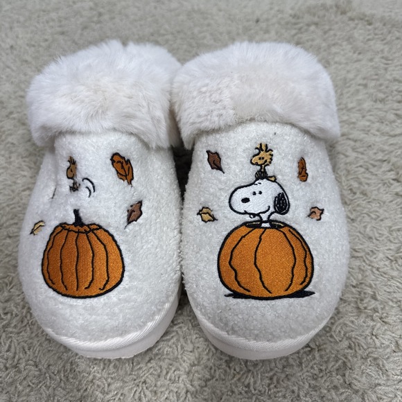 American Eagle Outfitters Shoes - American Eagle Peanuts Snoopy Pumpkin Halloween Slip-On Fuzzy Slippers Size 10